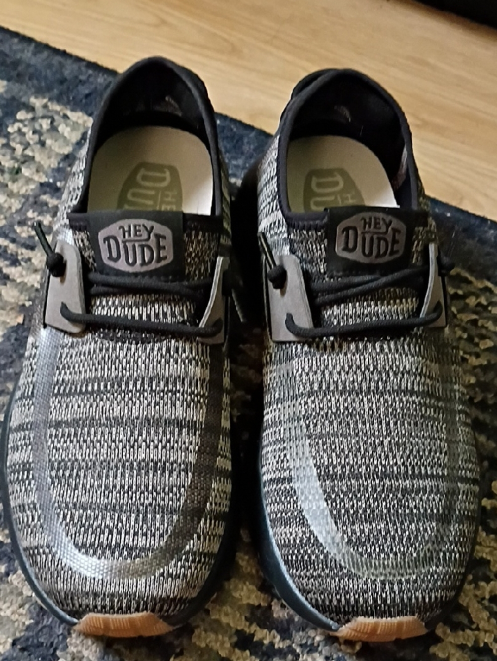 Hey Dude Men's Black and Gray Knit Slip-On Loafers